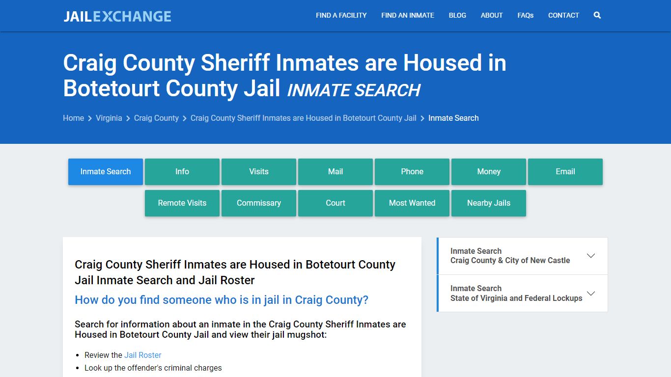 Craig County Sheriff Inmates are Housed in Botetourt County Jail