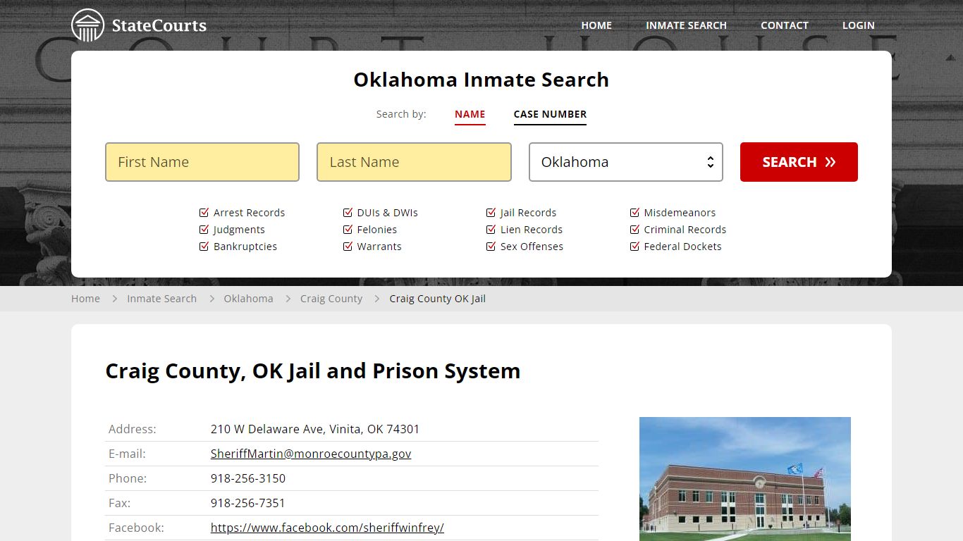 Craig County OK Jail Inmate Records Search, Oklahoma - StateCourts